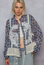 Blue Multi Plaid pattern with peace patch POL shirt