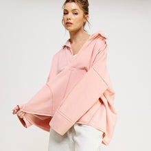 Dusty Pink V Neck Polo Oversized Sweatshirt Pullover