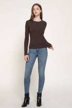 Chocolate Long Sleeve Round Neck Rib Knit Top
