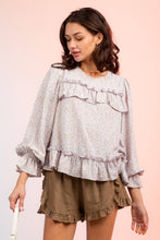 Lavender Floral Print Ruffle Blouse