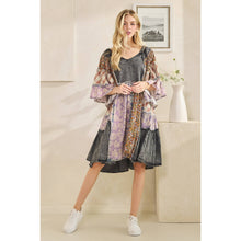 Black Multi Washed Mix Printed Tiered Ruffle Oli+Hali Tunic