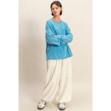 Ocean Blue Oversized Washed Long Sleeve Pocket Tee