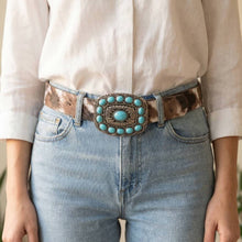 Dark Turquoise Stone Western Concho Buckle Belt