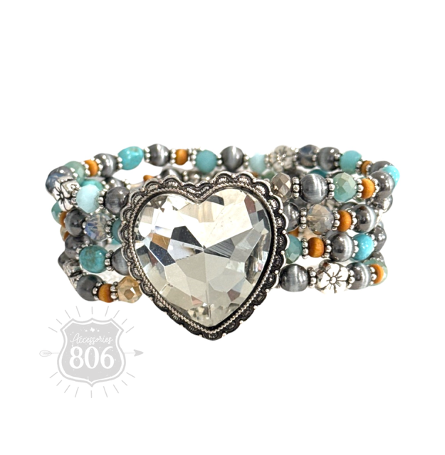 Rhinestone heart bracelet: Turquoise