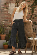 Black Tiered Ruffle Mineral-Washed Wide Leg Pants