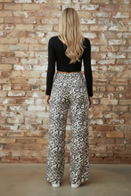 Multicolor Leopard Elastic Waist Raw Hem Wide Leg Pants