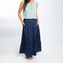Midnight Blue McKay Tiered Rosewater Maxi Skirt with Pockets