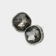 Graphite Rhinestone Trimmed Square Stone Evening Stud Earrings