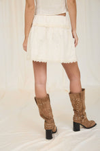 Natural Lace Trim Front Tie Eyelet Mini Skirt