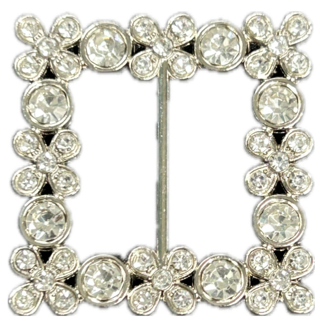Tee Tie Square Flower Silver Blingy Clear Rhinestones