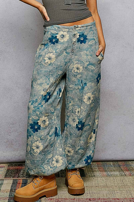 Navy Multi Printed Twill Relaxed Fit Floral POL Pants