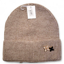Adult Knit Beanie with Metal Flower Pin – 6 Color Assorted