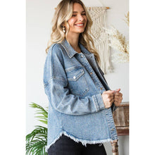 Med Wash Plus Sparkling Snap Button Denim Veveret Shacket