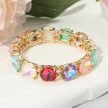 Pink Round Stone Cluster Beaded Stretch Evening Bracelet