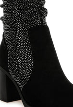 Black Chinar Rhinestone Studded Slouchy Ankle Boots