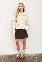 STRIPE JACQUARD BUTTON DOWN KNIT CARDIGAN: BROWN