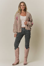 CHUNKY FLORAL CHIC KNIT CARDIGAN- CESW4370: KHAKI / S-M-L(2-2-2)