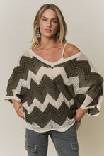 BOHEMIAN CHEVRON CROCHET KNIT SWEATER TOP Olive