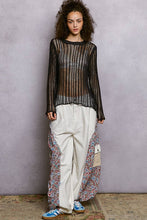 Charcoal Round Neck Open-Knit Long Sleeve Thin Sweater POL Top