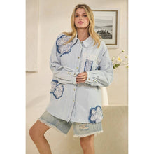 Blue Washed Lace Contrast Button Down Oli+Hali Top