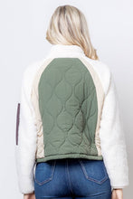 Faux Sherpa Quilted Zip Pocket Bomber Puffer Jacket