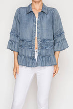 Denim Lightweight Chambray Ruffle Detailed Jacket