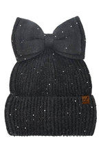 C.C Messy Bun Bow Beanie with Sequins Winter Hat: Gray