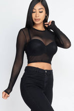 Black Solid Mesh Sheer Crop Top