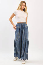 Denim Washed Chambray Tiered Wide Leg Pants