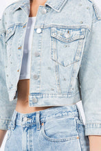 Medium Wash Rhinestone Crop Denim Jacket