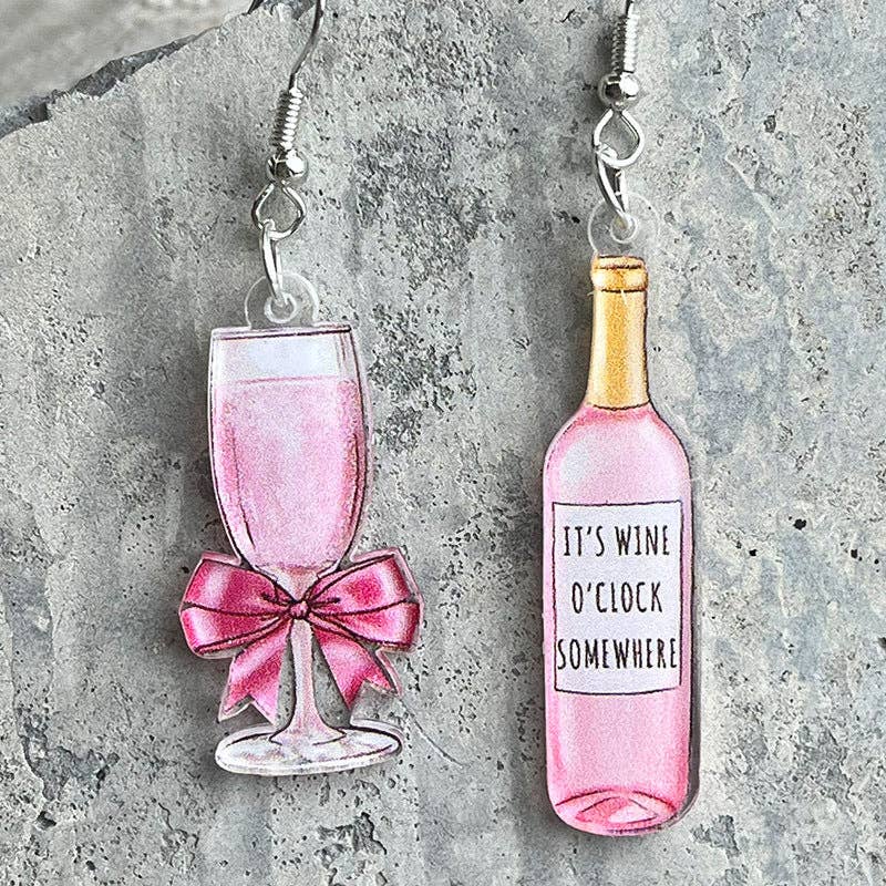 Pink Wine Bottle Cup Acrylic Earrings