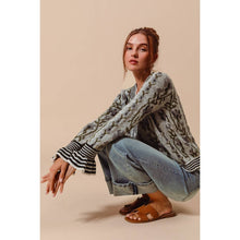 Black Floral Intarsia Button Up Cardigan