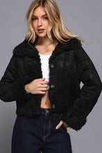 Black Long Sleeve Inside Fur Detail Penny Lane Suede Short Jacket