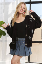 Black Button Down Sequins Cardigan