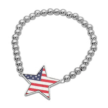 Enamel American USA Flag Star Charm Beaded Stretch Bracelet