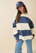 Pineapple Navy Oversized Color Block Long Sleeve Pullover