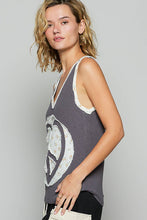 Charcoal V-neck sleeveless front woven heart peace patch POL Top
