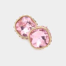 Coral Rhinestone Trimmed Square Stone Evening Stud Earrings