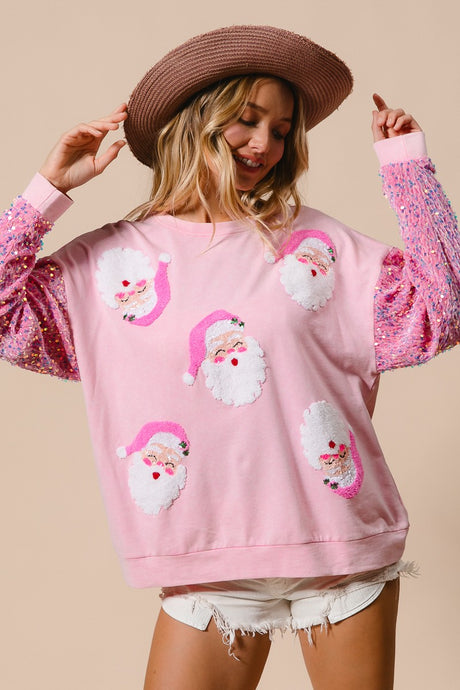 Pink Velvet Sequin Santa Bibi Christmas Sweater 9/18/25 1156