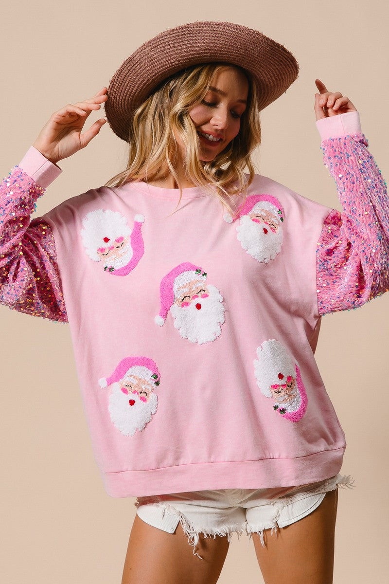 Pink Velvet Sequin Santa Bibi Christmas Sweater 9/18/25 1156