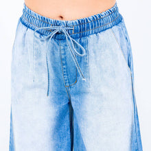 Blue Wash Wide Leg Pull On Jeans