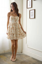 Coral Multi Floral Front lace Up Ruffle Tiered Mini Dress