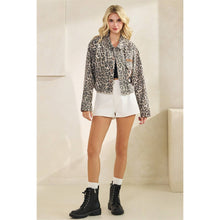 Floral Sequins Leopard Denim Veveret Jacket with back contrast