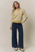 STRIPED KNIT HENLEY SWEATER Blue
