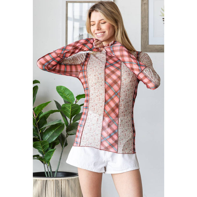 Brick Mixed Print Merrow Stitch Mesh Oli+Hali Top