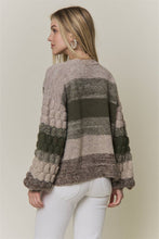 Olive Multi Button Down Bubble Sleeve Knit Cardigan