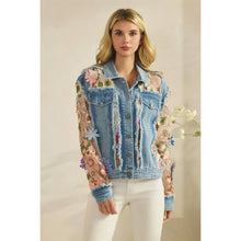 Med Wash Denim Veveret Jacket with Floral Organza Inset