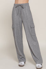 Heather Grey Waistband Drawstring Side Pocket Knit Corduroy Long Pants