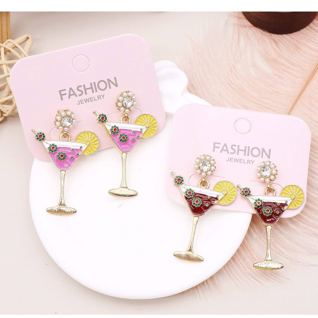 12pk Rhinestone Dangle Cocktail Glass Earrings