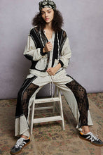 Black Balloon sleeves lace floral knit hoodie POL jacket